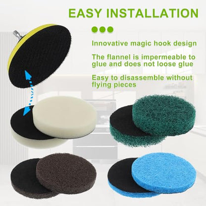 16pcs Electric Cleaning Brush Pad Set 4 Foam Pads 4 Kitchen Mats 4 Performance Pads 4 Microfibre Pads fit for Dremel Versa Cleaning Brush - size: Blue Green White Brown