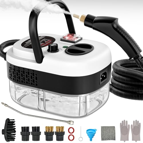 Portable High-Pressure Handheld Steam Cleaner, 14-Piece Accessories, 6 Steam Levels, 15s Heat-Up,chemical-free Cleaning Tile, Grout, Dirt, Grease & Car Detailing(white＆Black) - color: white