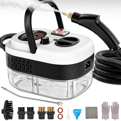 Portable High-Pressure Handheld Steam Cleaner, 14-Piece Accessories, 6 Steam Levels, 15s Heat-Up,chemical-free Cleaning Tile, Grout, Dirt, Grease & Car Detailing(white＆Black) - color: white