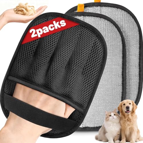 SmartTrends-2 Packs Pet Hair Removal Glove for Dogs & Cats, Five-Finger Ergonomic Grip Reusable & Washable Pet Hair Removal Tool, Lightweight Portable Dog Hair Remover for Couch, Carpet, Bed, Cloth - color: Black