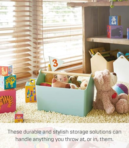 YAMAZAKI Home Storage Organizer/Cleaning Caddy/Storage Basket With Handle, Plastic + Wood, Handle, No Assembly Req. - color: Mint