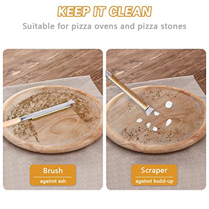 Aolso Pizza Oven Brush, 21" Brush and Stainless Steel Scraper for Pizza Stone, BBQ Grill Cleaning Brush Non Scratch Heat Proof Brass Bristles with Screwdriver, Outdoor Pizza Oven Accessories - size: 21" Brass Bristles