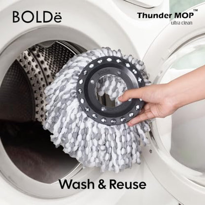 Thunder MOP Spin System - Ultra Clean - Single Bucket Microfiber Head, Stainless Steel Wringer, Antifungal Quick-Dry Cleaning, Soap Dispenser, 3 Free Refills (Navy/Cyan) - color: Navy / Aqua