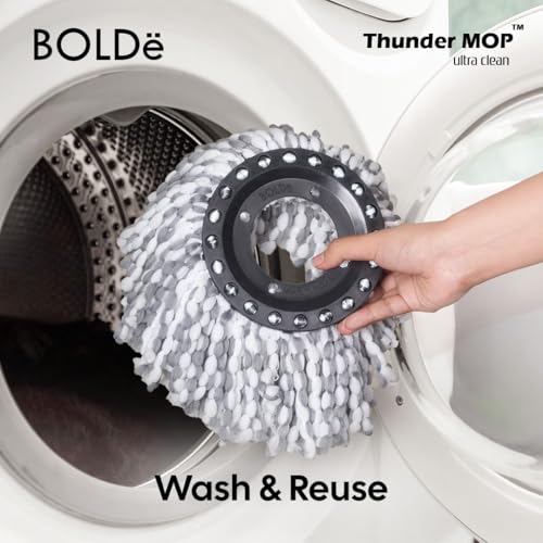 Thunder MOP Spin System - Ultra Clean - Single Bucket Microfiber Head, Stainless Steel Wringer, Antifungal Quick-Dry Cleaning, Soap Dispenser, 3 Free Refills (Black/White) - color: Black / White
