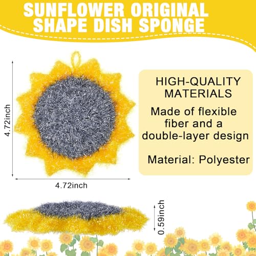 Breling 6 Piecs Fun Sunflower Shape Dish Sponge Gifts Dual Sided Non Scratch Dish Washing Scrubbers, Reusable Household Cleaning Kitchen Tools for Dishwashing Cookware Spring Kitchen Decor - style: Sunflower