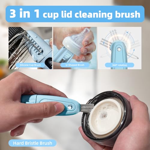 TQRR SharkBrush-3 in 1 Cup Lid Gap Cleaning Brush Set, 3Pcs Bottle Gap Cleaner Brush, Silicone Cup Lid Brush, Multifunctional Bottle Brush, Cleaning Tools for Home Kitchen Office (Blue) (3, Red)