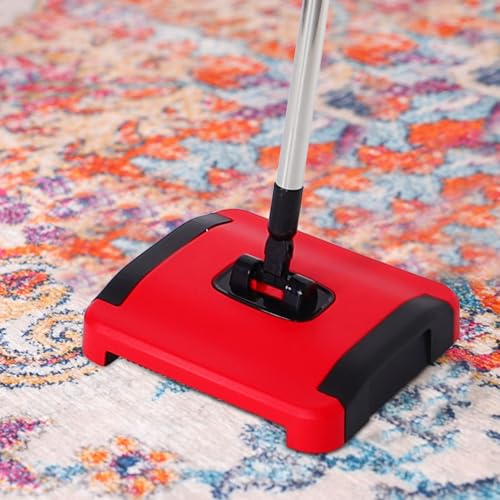OUNONA Hand Push Floor Sweeper Manual Carpet Sweeper with Adjustable Height Multi-Surface Cleaning for Home Use Lightweight Handheld Carpet Cleaner with Stainless Steel and Pp Design