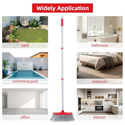 SDSM Indoor Outdoor Broom, Unique Double-Sided Bristles Long Handle Heavy Duty Broom Perfect for Home and Courtyard Garage Lobby Mall Market Floor Home Kitchen Room Office Pet Hair Rubbish 51 Inch