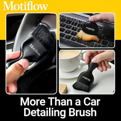 2 PCS Car Interior Detailing Brush, Car Detailing Supplies Soft Bristle Detailing Brush, Car Interior Cleaning Tool, Auto Detailing Brush Car Dashboard Cleaning Duster Brush (Black&Yellow)