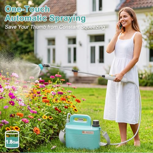 Battery Powered Garden Sprayer 1.8 Gallon, Lightweight Electric Weed Sprayer with Telescopic Wand & Adjustable Nozzles, Portable Yard Sprayer for Plant Watering, Lawn Care, Fertilizing,Gardening - size: 1.8 Gallon