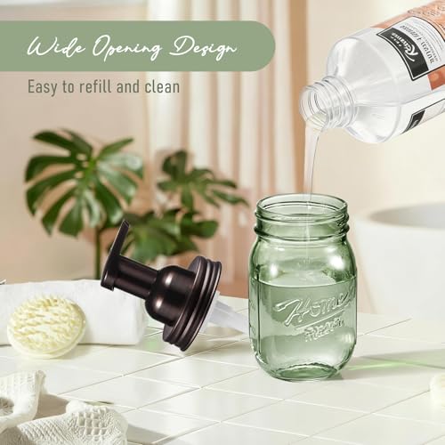 SheeChung Mason Jar Foaming Soap Dispenser, Stainless Steel Lid, Green Glass Foam Hand Soap Dispenser, 16 Oz Refillable Liquid Foam Dispenser Bottle for Bathroom Kitchen, Dish Soap-Bronze, 2 Pack - color: Regular Mouth, Bronze-2 Pack