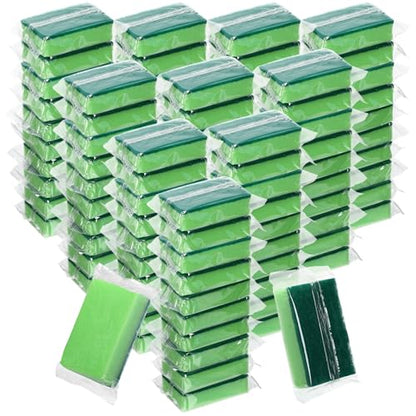 Tioncy 100 Pcs Individually Wrapped Sponges Bulk Kitchen Green Non Scratch Scrub Sponges Dual Sided Cleaning Scrubber for Household Washing Dishes, Pots, Pans, Sinks, Stoves, Appliances, Car, Bike - color: Green