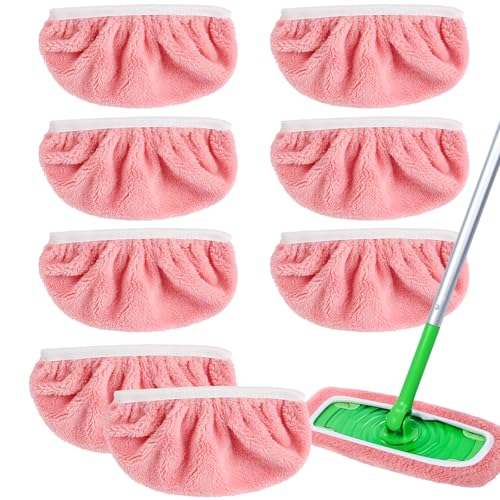 8Pcs Reusable Microfiber Mop Pads Compatible with Swiffer Sweeper，Dry Sweeping Cloths & Wet Mopping Cloths Washable Wet Pads for Hardwood Surface Floor Cleaning - color: Pink- 8pcs Coral Fleece