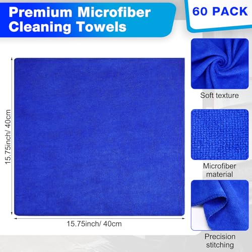 Nuenen Microfiber Cleaning Cloths for Cars 16 x 16 Inch Ultra Absorbent Car Towels Drying Reusable Cleaning Supplies House Kitchen Window Microfiber Towel(Blue,60 Count) - color: Blue