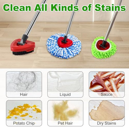 Mop Heads Replacements for Ocedar Easywring RinseClean 2 Tank Spin Mop Replace Heads for O Cedar 2 Tank Spin Mopping Sets Including 4 Pack Refills, 1 Pack Scrub Brush and 1 Base for All Floors Clean - size: for Ocedar 2 Tank