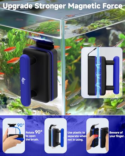 AQQA Magnetic Aquarium Fish Tank Glass Cleaner, Dual-Blades Algae Scraper Glass Cleaner Scrubber, Double Side Floating Aquarium Magnetic Brush for 0.2-0.6 Inch Thick Glass Aquariums Tank - size: L