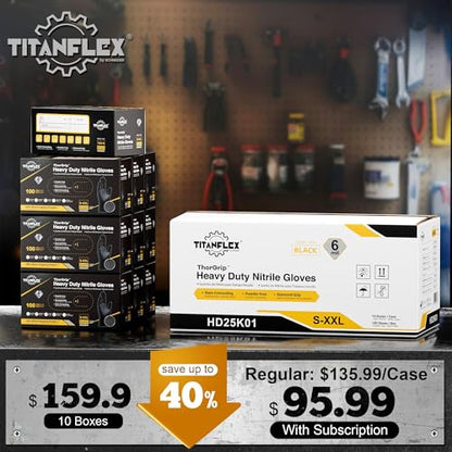 TitanFlex Heavy Duty Black Industrial Nitrile Gloves with Raised Diamond Texture, Latex Free (6mil/8mil) - color: 05 6mil (1000ct), size: Large