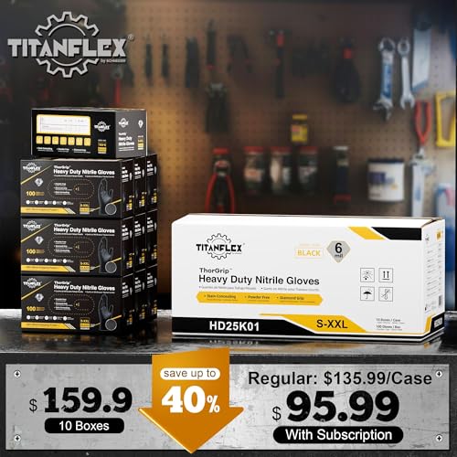 TitanFlex Heavy Duty Black Industrial Nitrile Gloves with Raised Diamond Texture, Latex Free (6mil/8mil) - color: 05 6mil (1000ct), size: XX-Large