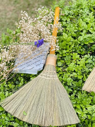 Handmade Whisk Sweeping Orange Broom - Vietnamese Straw Soft Broom - Brooms Decorative 12.2" Width, 28.35" Length - style: Orange