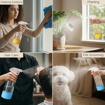 Glass Spray Bottles with Silicone Sleeve 16.9oz 2 Pack Empty Spray Bottle for Hair Mist/Stream Spraying for Cleaning Solutions, Plants, Essential Oils (clear-sblue&yellow) - color: clear-sblue&yellow