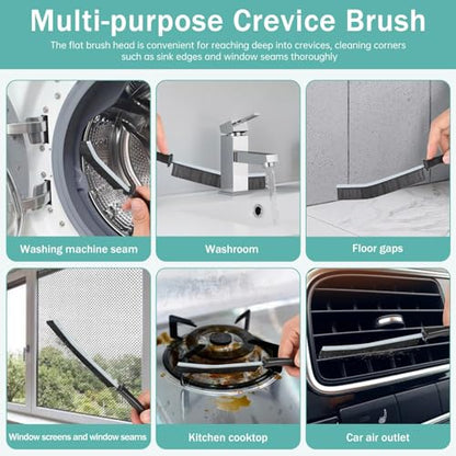 Hard Bristle Crevice Cleaning Brush - Multifunctional Gap Cleaning Brush, Cleaning Tools for Household Use, Home, Kitchen, Bathroom, Window, Vehicle, Faucets, Toilet, Grout (Black Handles)