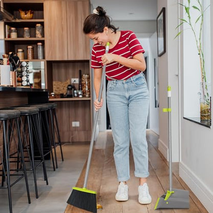 Broom and Dustpan Set with Long Handle 52", Standing Broom and Dust Pan Set for Home Kitchen Room Office Lobby Green - color: Green