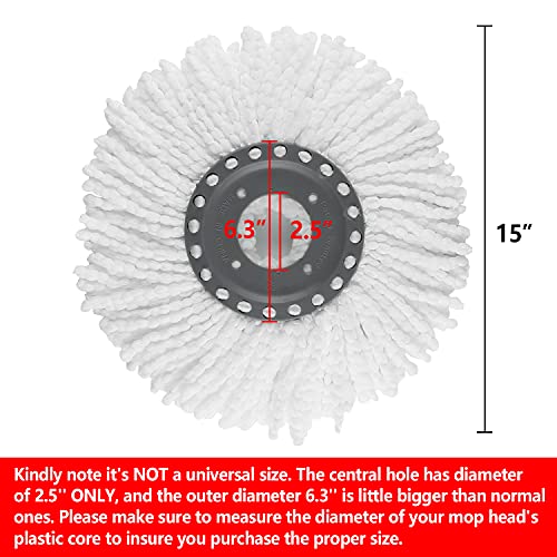 4 Premium Replacement Mop Heads Refills, Compatible for Hurricane Spin Magic Mop Head, fits 6.3‘’ Standard Replacement Round Spin Mop Heads Microfiber, Inner Hole 2.5'' Only - Machine Washable, White - size: 4 Count (Pack of 1)