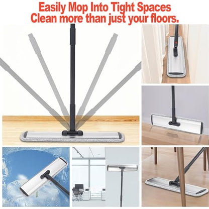 18 Professional Microfiber Mop Large Flat Mops for Floor Cleaning 4 Reusable Washable mop Pads Hardwood Cleaning System Wet and Dust Mop with 61in Long Stainless Steel Handle - size: 18 IN