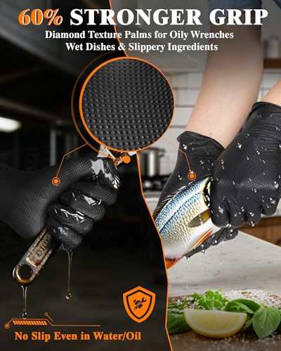 wcy 9mil Heavy Duty Disposable Nitrile Gloves, Black XLarge 80Pcs -Chemical Resistant, Latex Powder Free Rubber Gloves Diamond Texture for Automotive, Mechanics, Cooking,BBQ, Industrial Use - color: Black-80, size: X-Large