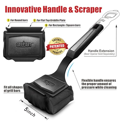 GRILLART Grill Brush Bristle Free. SteamWizards BBQ Replaceable Cleaning Head, Seamless-Fit Scraper Tools for Cast Iron/Stainless-Steel Grates Griddle, Safe Barbecue Grill Cleaner Brush-Dark Black - color: Dark Night