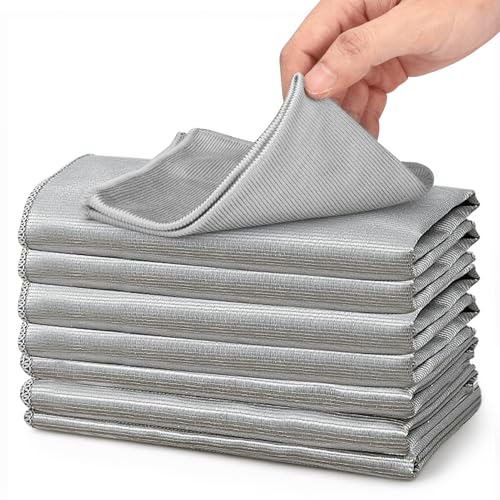 XANGNIER Microfiber Glass Cleaning Cloths,8 Pack Streak Free Miracle Cleaning Cloth,Reusable Lint Free Cleaner Towels for Kitchen,Windows,Mirror,Glasses,Car Windshields,Stainless Steel,11.8"×11.8" - color: Sliver-grey