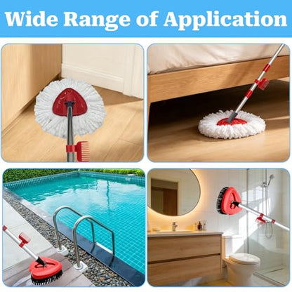 Spin Mop Replace Head Compatible with Ocedar EasyWring 1 Tank, Upgraded Scrub Brush Mop Replacement Head, 2 Microfiber Mop Refills, 1 Mop Handle, 1 Mop Base and 1 Mop Base Cleaning Brush Combo Set
