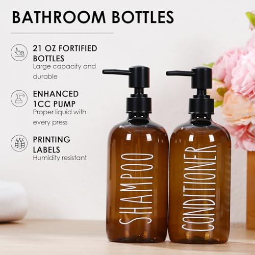 HOMCDALY Shampoo and Conditioner Dispenser Set of 3, 21oz Shower Soap Bottles with Pump, Refillable Shampoo Conditioner Body Wash Dispenser, Empty Bathroom Shower Shampoo Bottles(P-Brown) - color: Brown-21on
