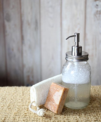 Jarmazing Products Quart Size Mason Jar Soap and Lotion Dispenser - 32 Ounce - Made from Rust-Proof Stainless Steel - color: Semi-opaque Glass / Stainless Lid