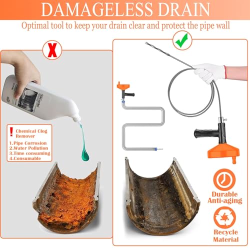 Drain Snake Auger, 33 FT Plumbing Snake Drain Hair Clog Removal Tool, Sink Unclogger Drain, Heavy Duty Snake Auger, Cleaner Tool for Bathroom Kitchen Tub Shower Drain Clog Remover with Gloves