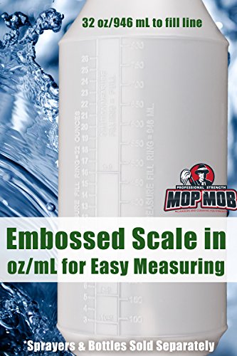 Commercial-Grade Chemical Resistant 32 oz Bottles ONLY 4 Pack Embossed Scale For Measuring. Pair With Industrial Spray Heads For Auto/Car Detailing, Janitorial Cleaning Supply or Lawn Care.