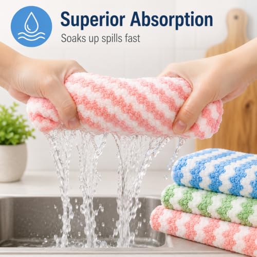 10 Pack Mircofiber Dish Cloths, Upgrade Kitchen Dish Rags, Reusable Cleaning Cloths, Kitchen Washcloths Towels, Lint Free/Absorbent/Nonstick Oil Kitchen Rags, 10''x10'' (Blue) - color: Blue, size: NEW 10 x 10 Inch - 10PCS