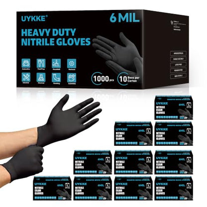 HEAVY DUTY 6 Mil Nitrile Black Gloves Disposable Latex Free Rubber Cooking Cleaning Food Prep Tattoo Gloves 1000PCs - size: Large