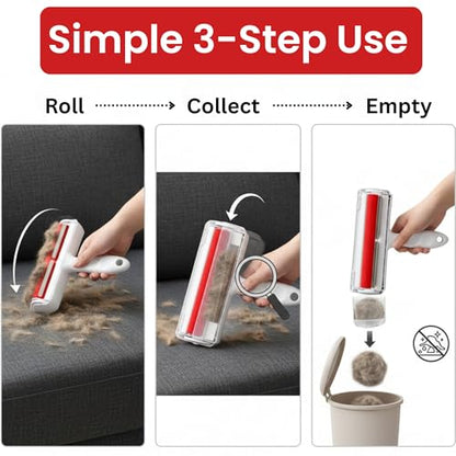 Pet Hair Remover Roller for Dogs & Cats – Reusable Fur & Lint Remover Tool, Portable Hair Removal Roller for Furniture, Couch, Carpet, Rugs, Bedding, Car Seats & Clothes, Easy-Grip Handle