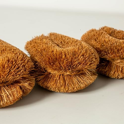 Pack of 3 Tawashi Vegetable Scrub Brush,100% Natural Coconut Coir Fiber VegetableBrush, Ideal for Fruit Scrub, Dish Brush for Kitchen Cleaning Needs, Kamenoko Japanese Design