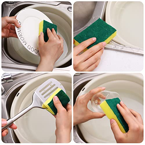 Tanlade 120 Pcs Individually Wrapped Sponge Dishwashing Sponge Bulk Non Scratch Scrub Sponges Kitchen Scouring Pad for Household Cleaning Rental Dishes Hotel Apartment Car (Yellow,Green) - color: Yellow, Green