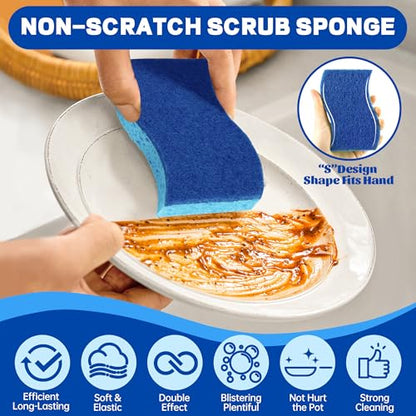 12 Count Non-Scratch Dish Sponges Kitchen, Long Lasting Cleaning Sponges for Dishes,Dual Sided Kitchen Sponges, Cleans Fast Without Scratching, Easy to Dry and Reusable-Blue - color: Blue-12