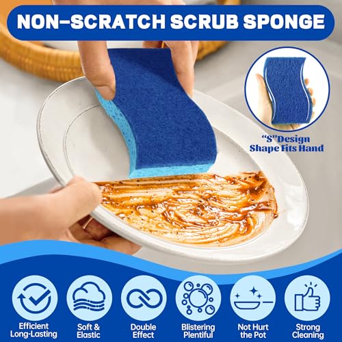 12 Count Non-Scratch Dish Sponges Kitchen, Long Lasting Cleaning Sponges for Dishes,Dual Sided Kitchen Sponges, Cleans Fast Without Scratching, Easy to Dry and Reusable-Blue - color: Blue-12