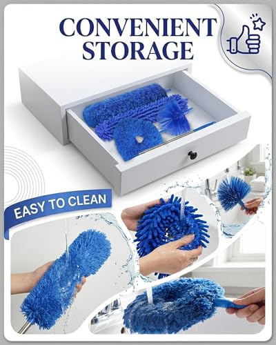 Dusters for Cleaning, 5-in-1 Dusters, Ceiling Fan Cleaner Duster with Extension Pole, Microfibe, Cobweb and Chenille Duster for Fans, Blubs, Cars, Blinds and Furniture