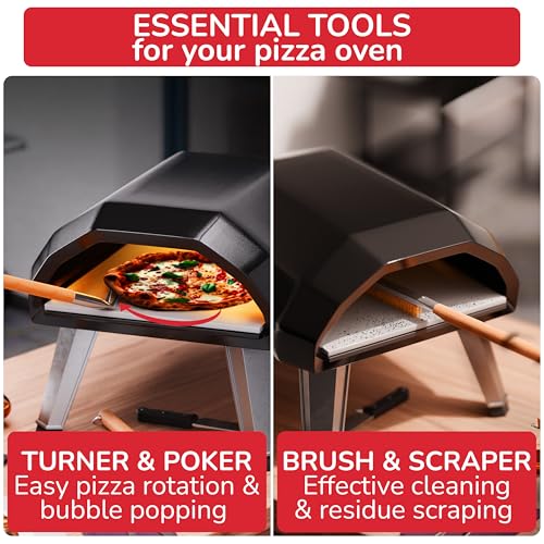 Senwosa Pizza Oven & Stone Brush with Scraper, Turning Fork & Bubble Popper Bundle - Essential Accessories & Tools for Any Pizza Oven - size: Set of 2