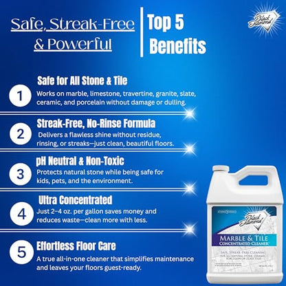 Black Diamond Stoneworks Marble & Tile Floor Cleaner Concentrate, pH Neutral, Streak-Free & No-Rinse Formula for Granite, Travertine, Limestone, Slate, Ceramic & Porcelain Floors (4-Gallons) - size: 128 Fl Oz (Pack of 4)