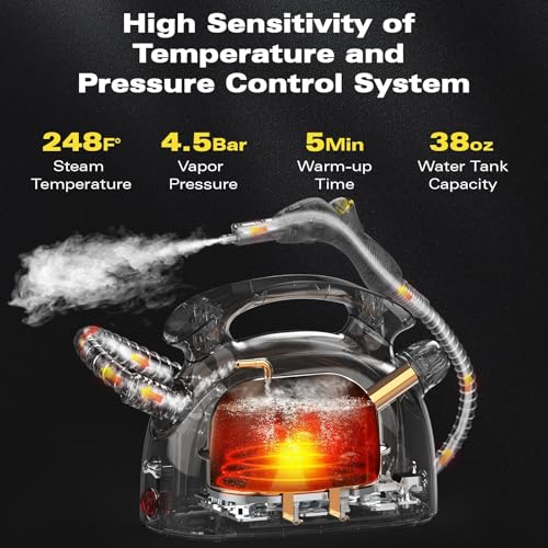 Waitbird Handheld Steam Cleaner, 4.5 Bar High Pressure 248°F Fast Heating Steam Cleaner with 21-Piece Accessories, Chemical Free Multi-Purpose Steamer for Floors, Tile, Grout & Kitchen Grease - color: gold