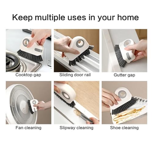 2 in 1 Groove Cleaning Brush, Multifunction Window Track Cleaning Tools with Hard Bristle and Hidden Scraper, Crevice Brush for Sliding Door Track, Window Seal, Sill (Gray) - color: Gray