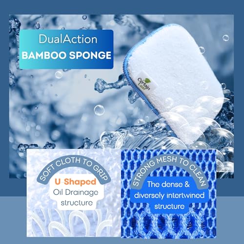Kitchen Dish Sponge Set, Dual Sided with Rayon derived from Bamboo and Mesh, Non Scratch Kitchen Cleaning Sponge Extra Absorbent Dish Sponge with Long Lasting Durable Scrubber, 6 Pack