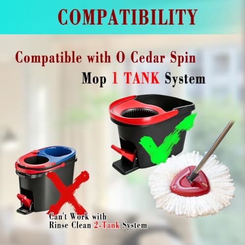 Mop Handle, Mop Replace Heads and Mop Base Brush Replacement | for O Cedar EasyWring 1-Tank System(4 Spin Mop Replacement Head, 4-Section Mop Handles, 1 Base) - color: 1 Sets Mop Handle + 4 White Heads + 1 Base